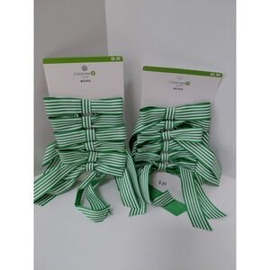 SET of 2 Tailgate Bows 12 PC Total Green White Striped Game Party